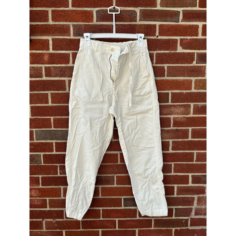 Uniqlo Linen Cotton Jogger Pants Womens XS Cream Drawstring Elastic Waist Ankle - Picture 3 of 7